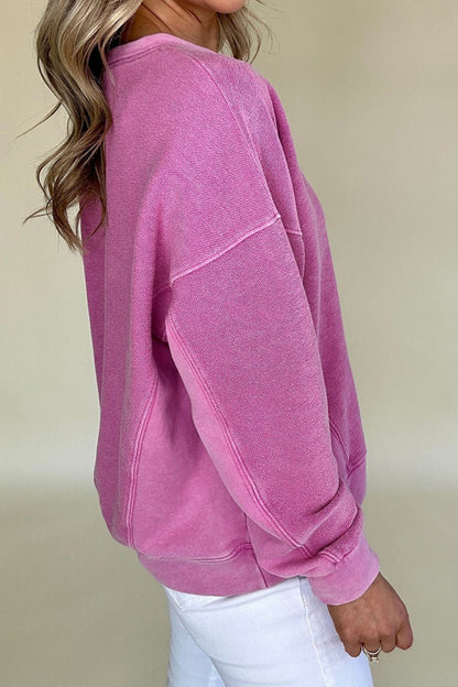 Notched Collar Drop Shoulder Sweatshirt Top