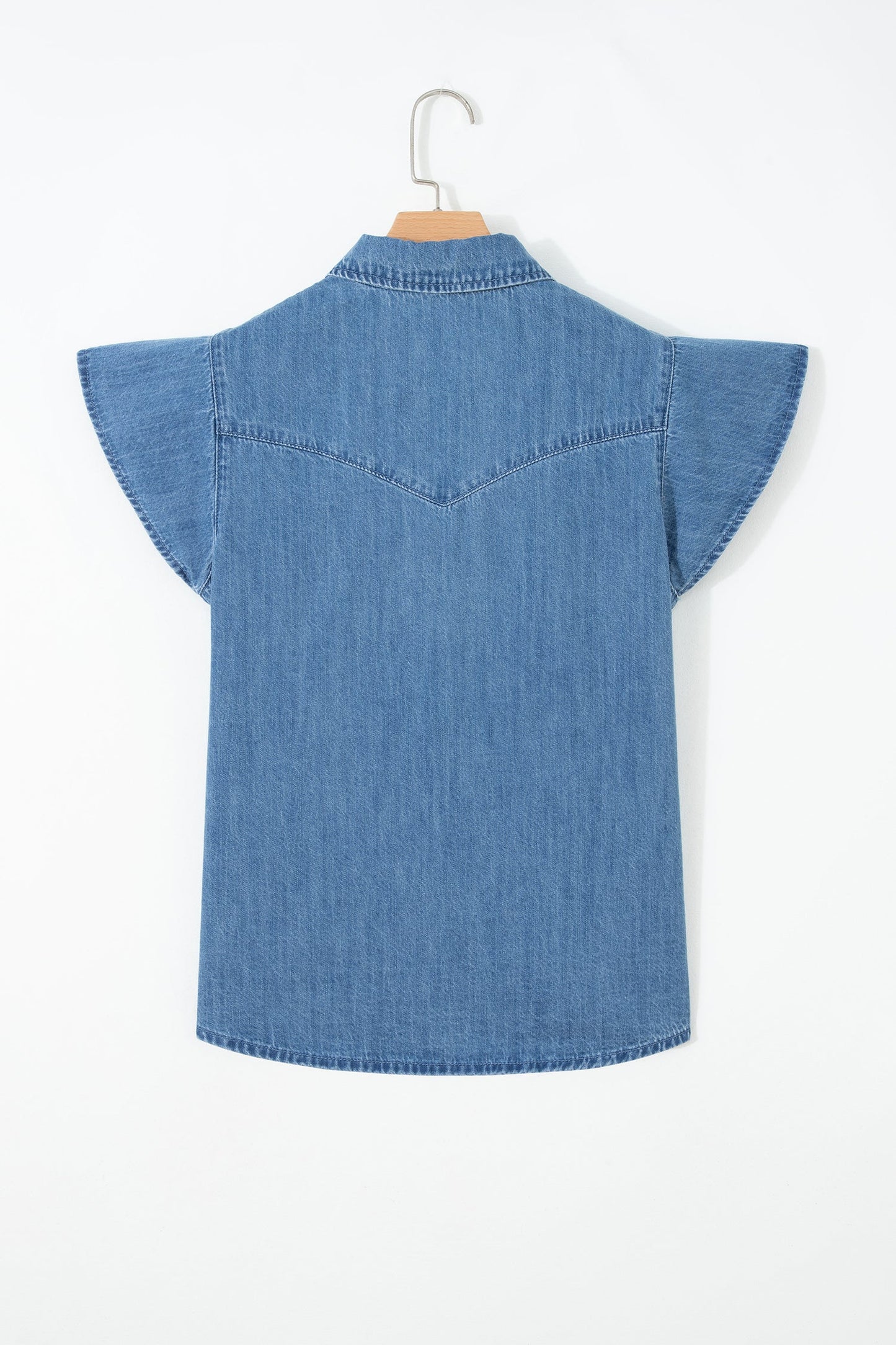 Ruffled Short Sleeve Denim Shirt