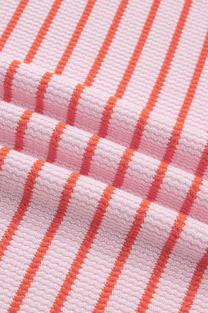 Knit Sleeveless Casual Pink Stripe Top