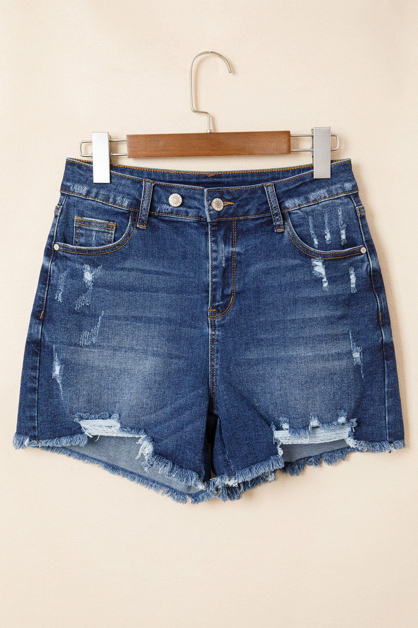 Distressed Whisker Denim Shorts