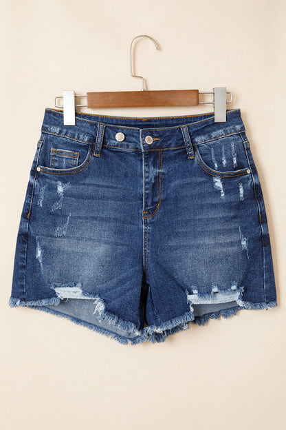 Distressed Whisker Denim Shorts