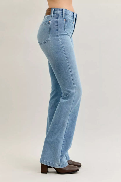 Mid Rise Bootcut Patch Pocket Jeans