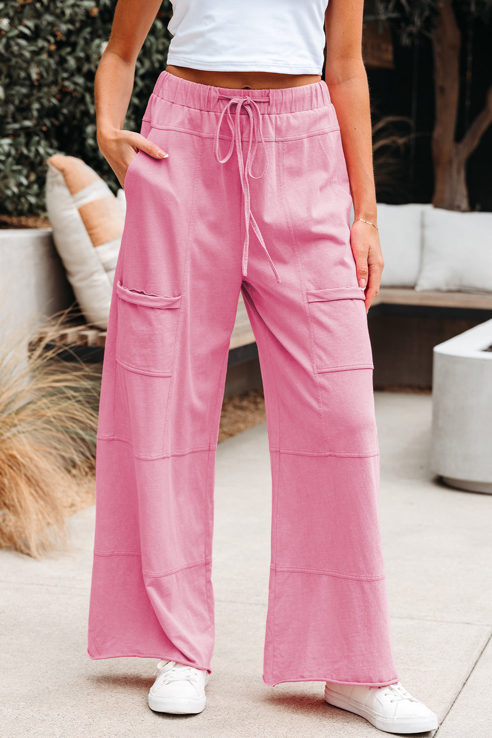 Exposed Seam Wide Leg Cargo Pants