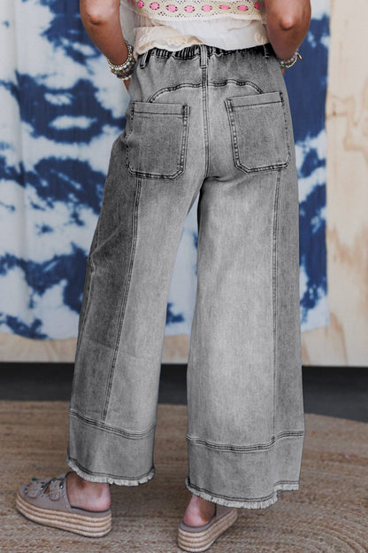 Fray Hem Wide Leg Denim Pants