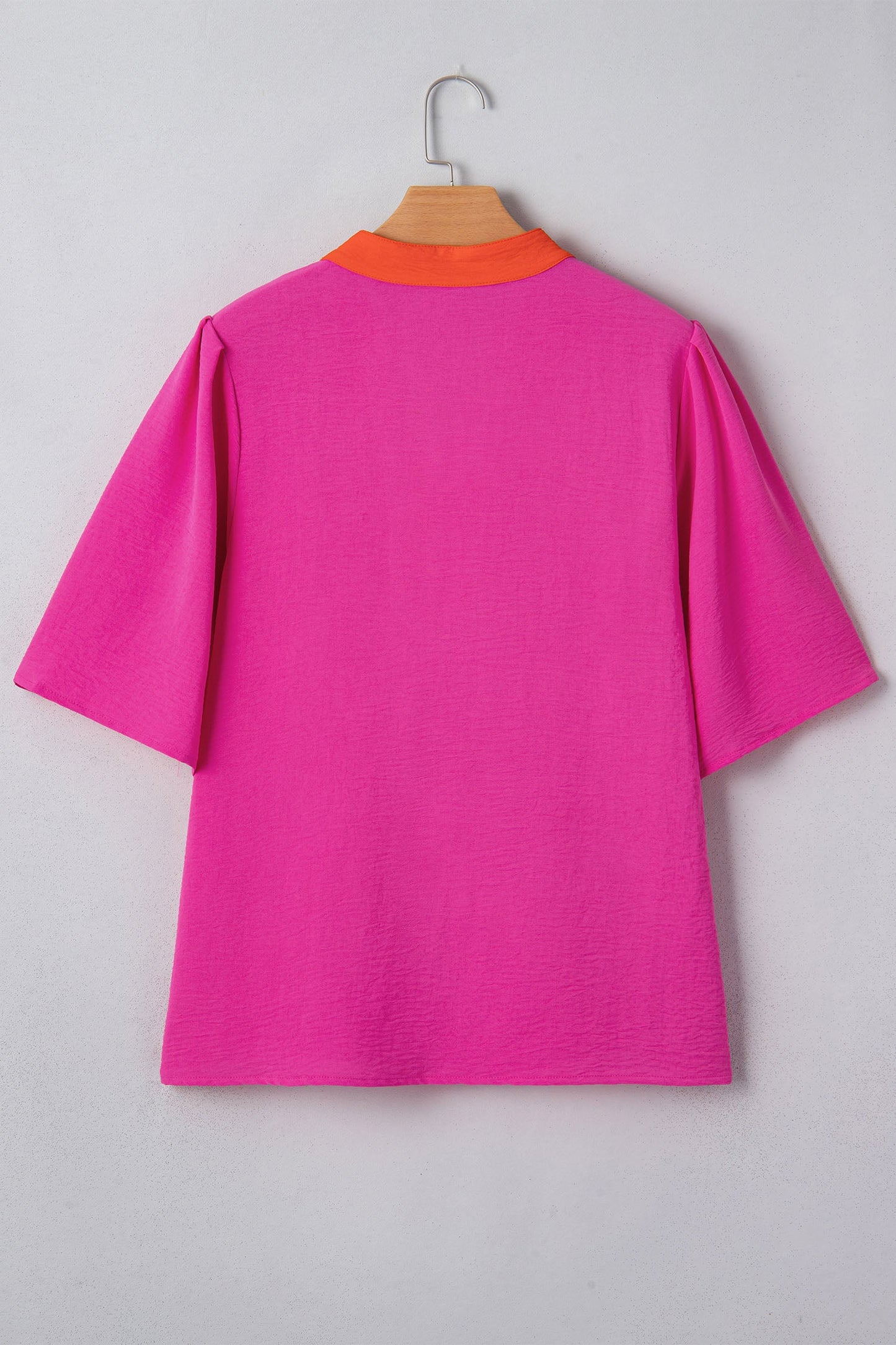 Color Block Wide Short Sleeve Blouse