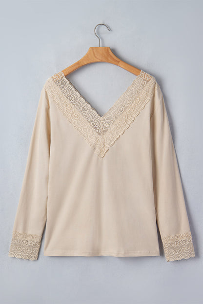 Lace Trim V-Neck Top
