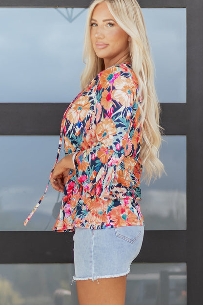 Floral 3/4 Flare Sleeve Blouse