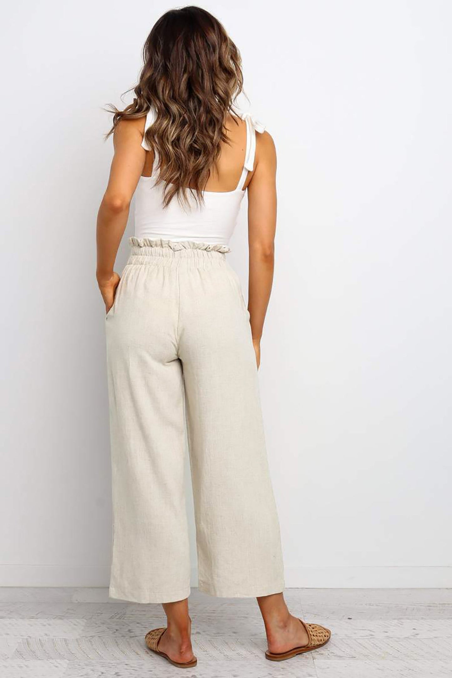 Khaki Straight Leg Cropped Pants