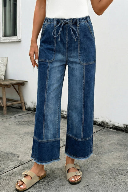 Fray Hem Wide Leg Denim Pants