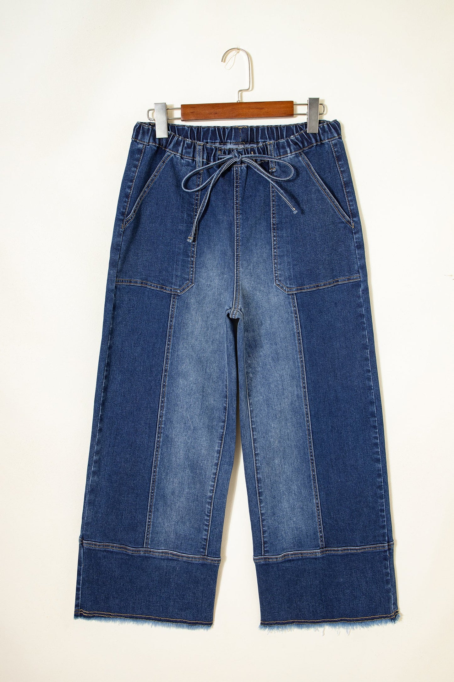 Fray Hem Wide Leg Denim Pants Prussian
