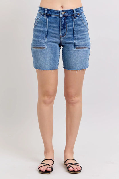 Mid Rise Bermuda Denim Back Flap Shorts