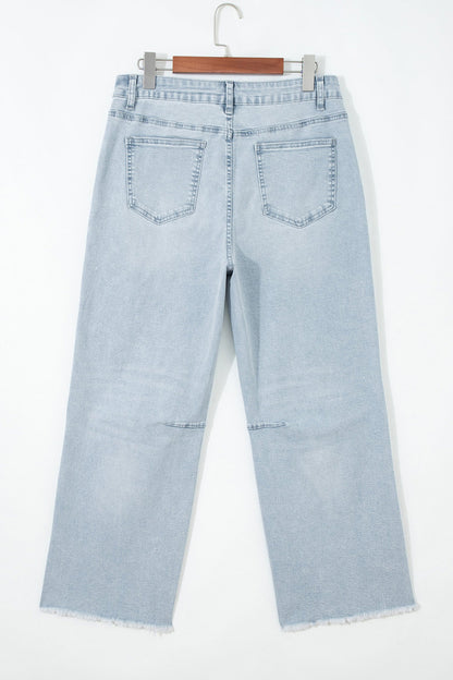 Beau Blue Frayed Crop Straight Jeans