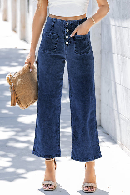 Button Wide Leg Cropped Jeans