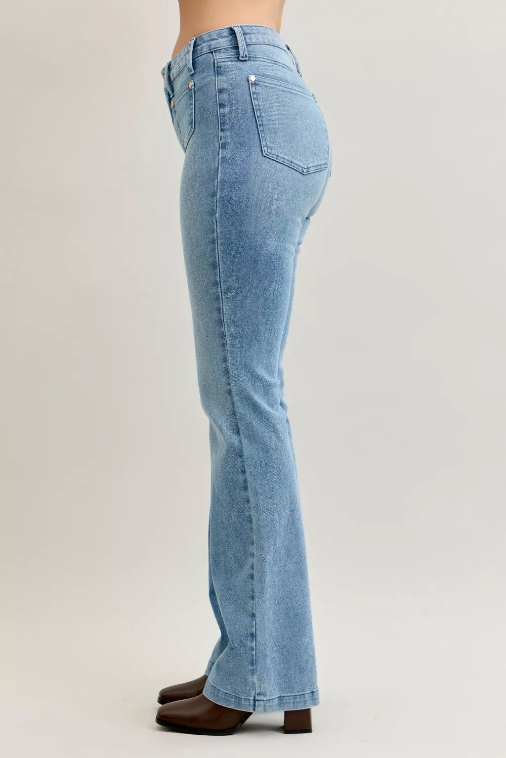 Mid Rise Bootcut Patch Pocket Jeans
