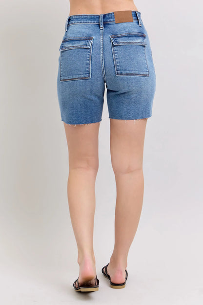 Mid Rise Bermuda Denim Back Flap Shorts