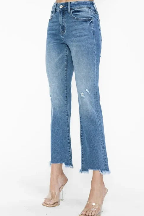 Raw Hem Distressed Mid Rise Jeans