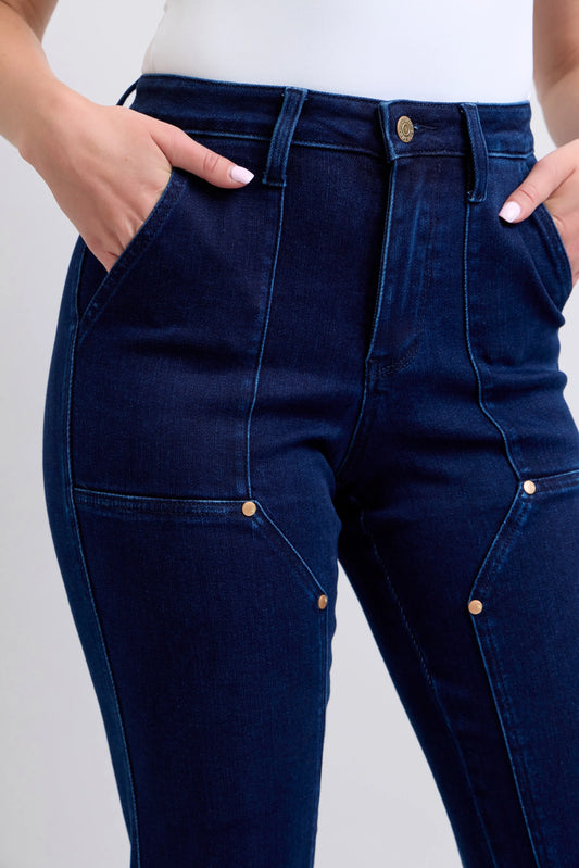Front Patchwork Straight Jeans