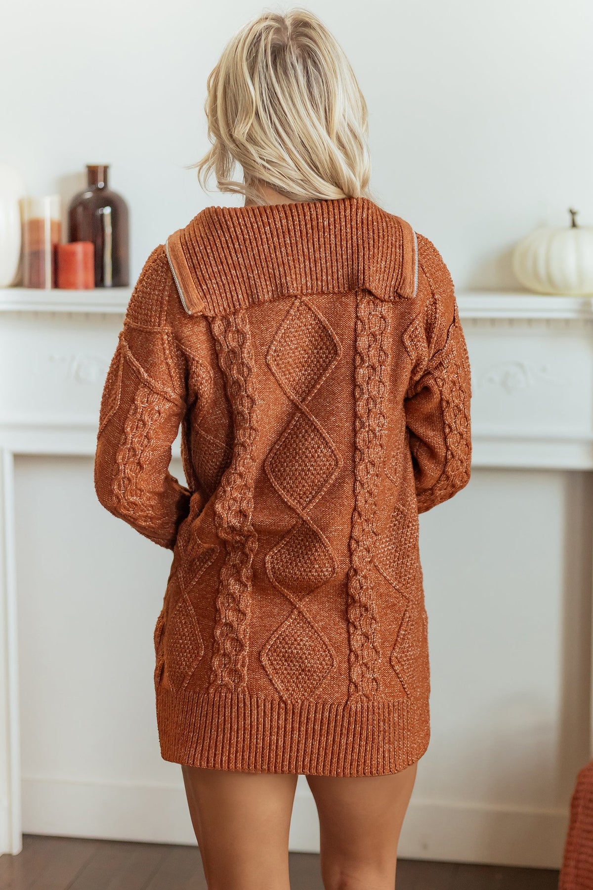 Cable Knit Drop Shoulder Sweater Dress