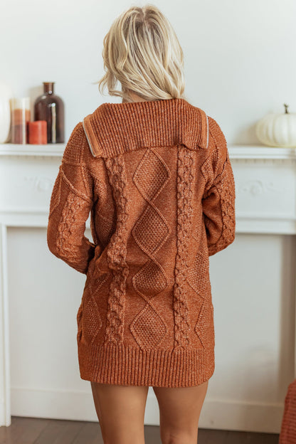 Cable Knit Drop Shoulder Sweater Dress