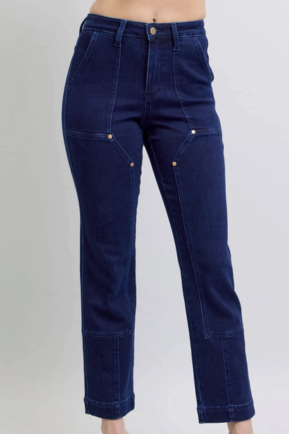 Front Patchwork Straight Jeans