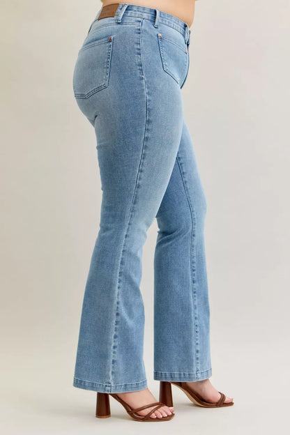 Mid Rise Bootcut Patch Pocket Jeans