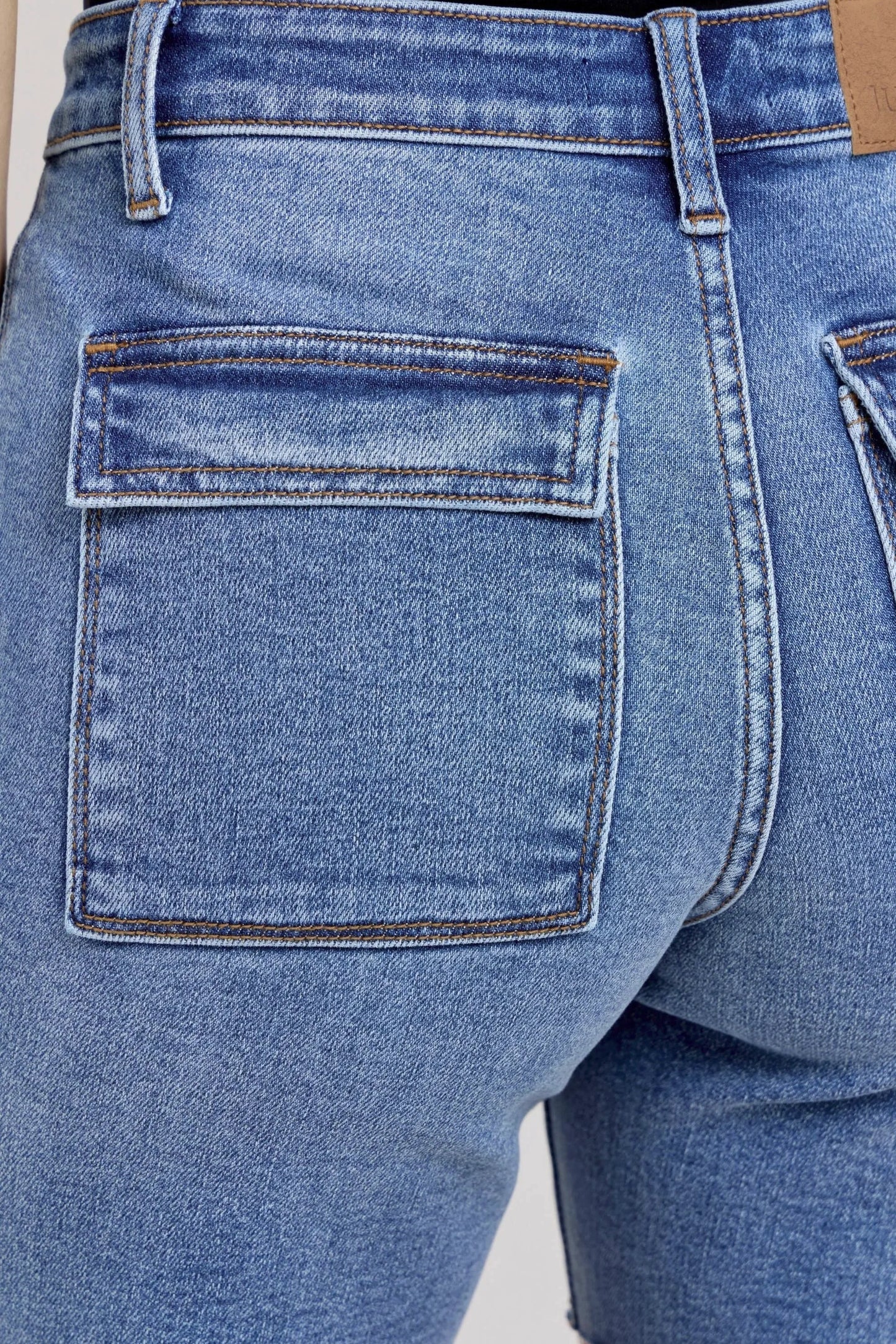 Mid Rise Bermuda Denim Back Flap Shorts