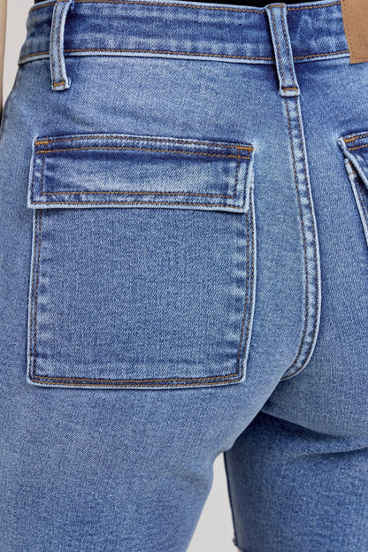 Mid Rise Bermuda Denim Back Flap Shorts
