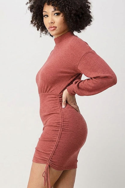 Mock Neck Side Tie Sweater Dress