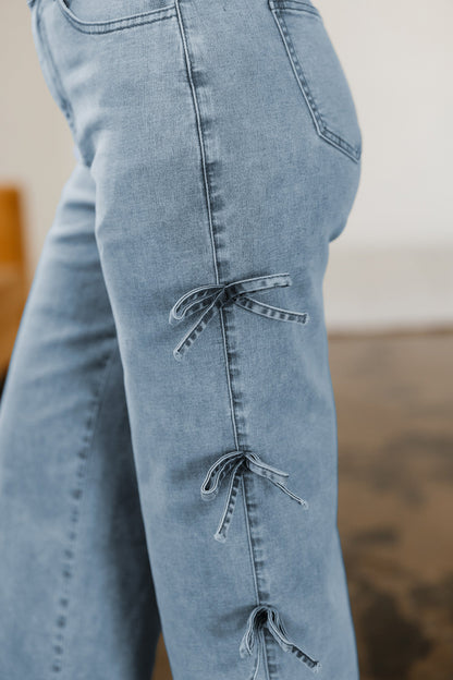 Bow Knot Side Straight Leg Jeans