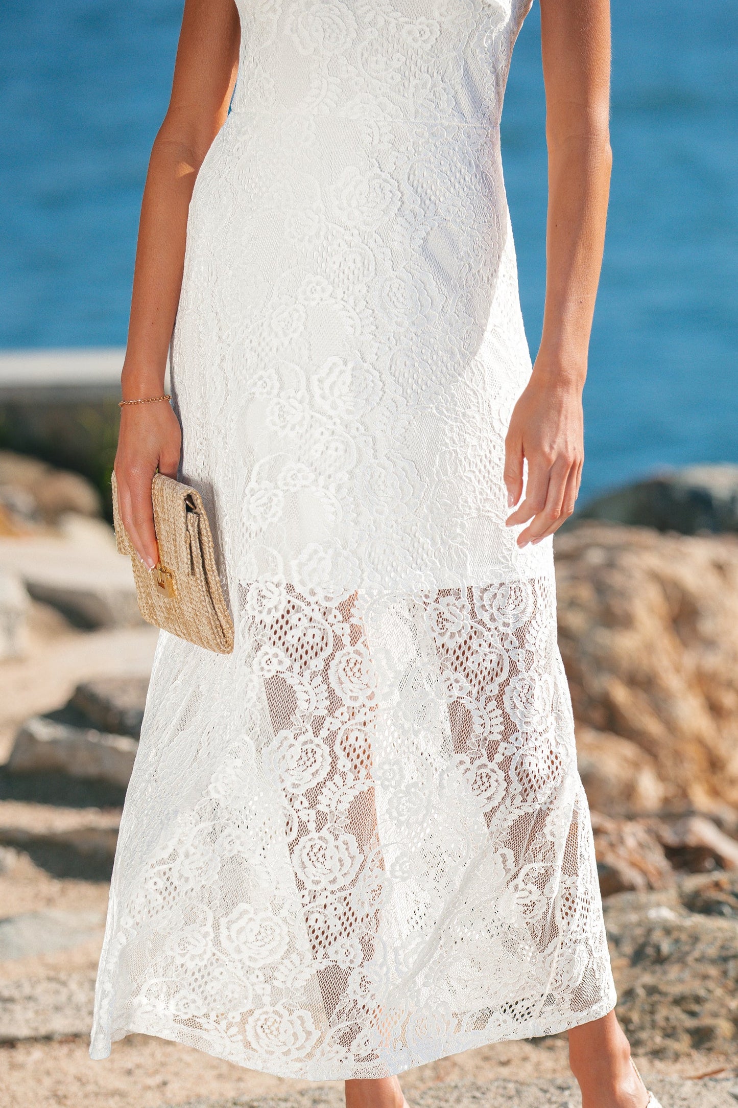 Lace Overlay Long Dress
