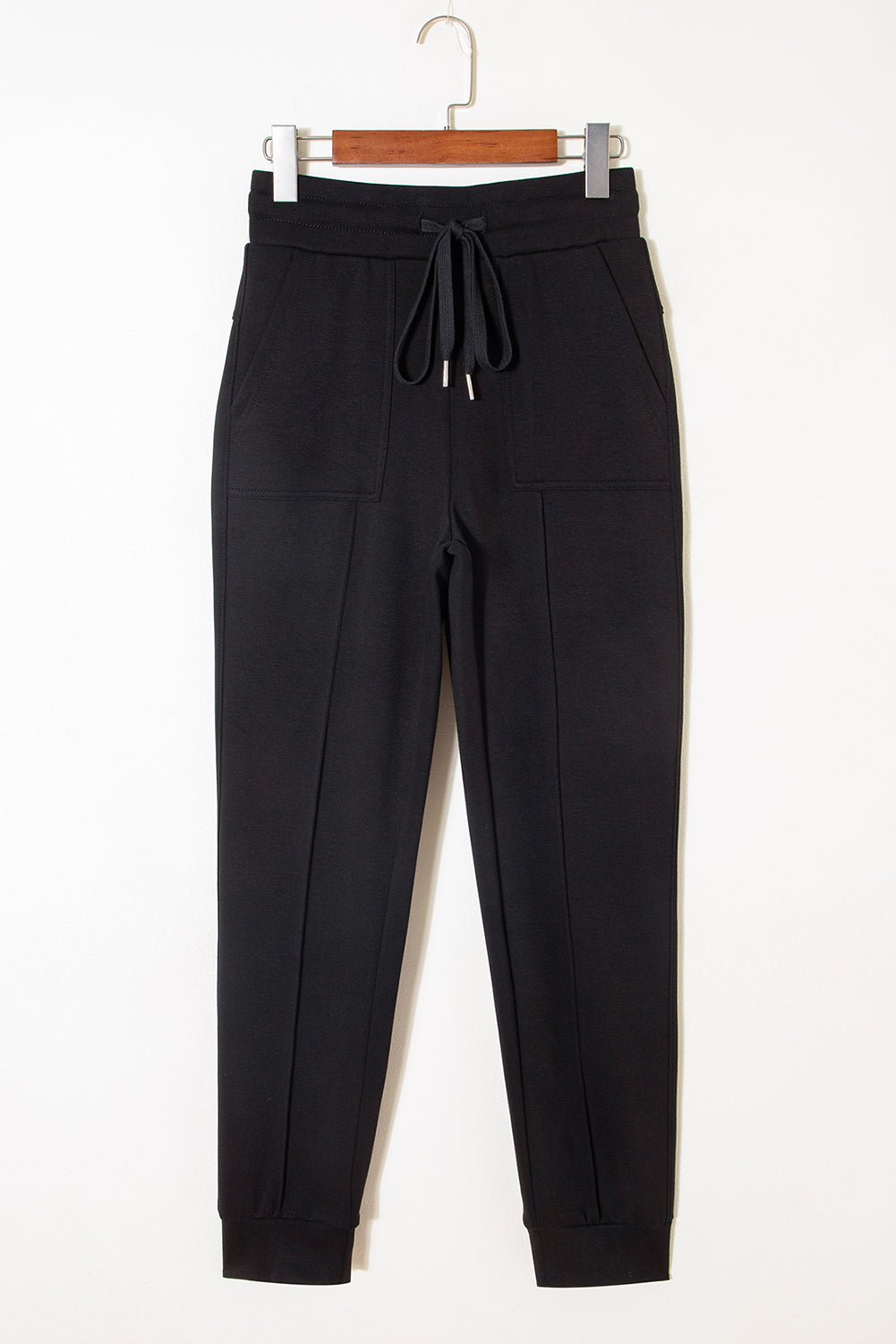Black Exposed Seam Skinny Jogger Pants