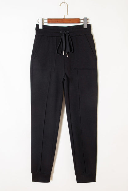 Black Exposed Seam Skinny Jogger Pants