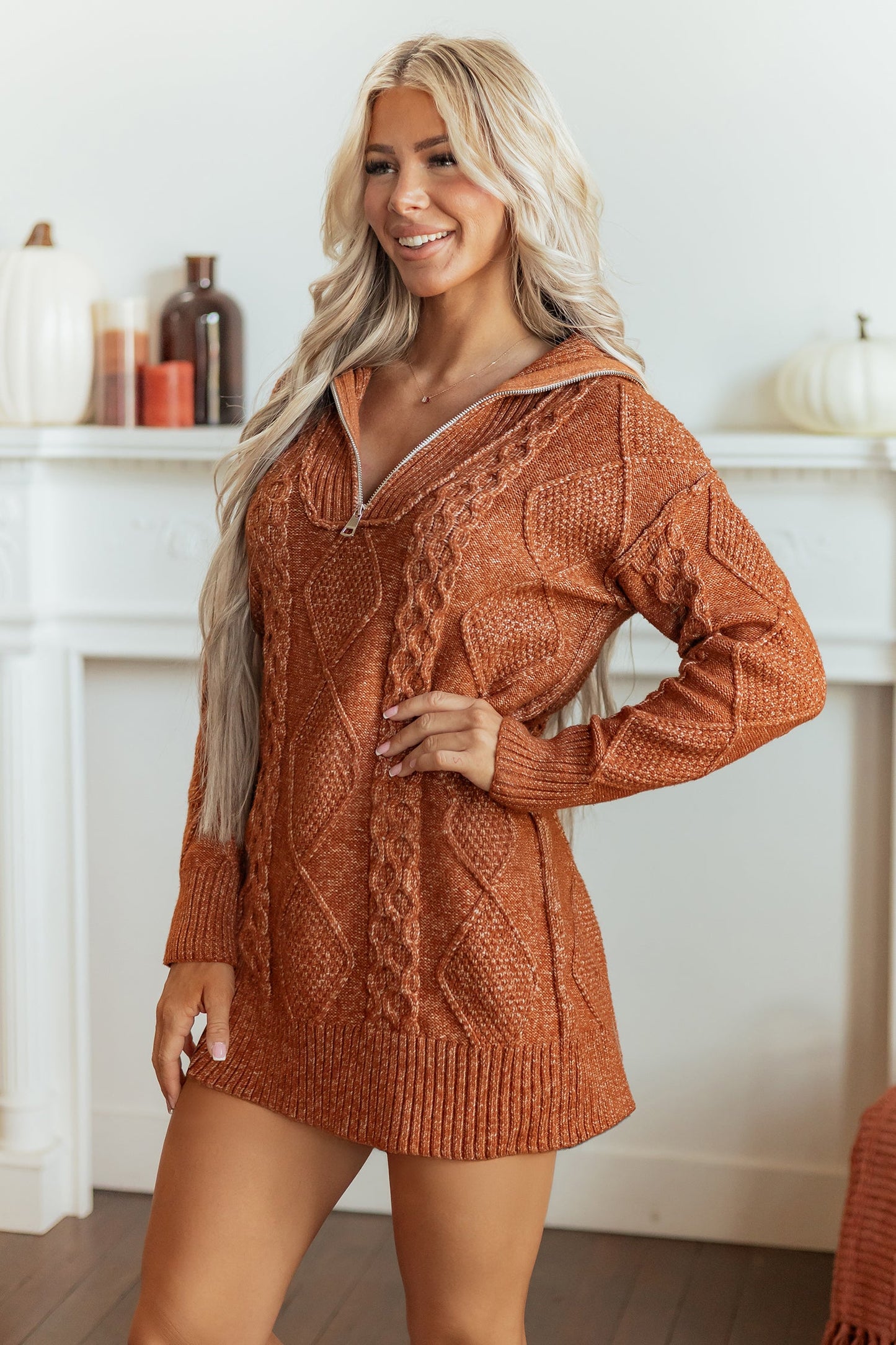 Cable Knit Drop Shoulder Sweater Dress