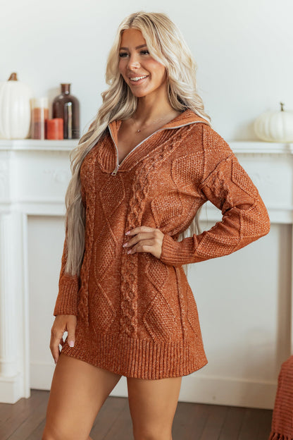 Cable Knit Drop Shoulder Sweater Dress