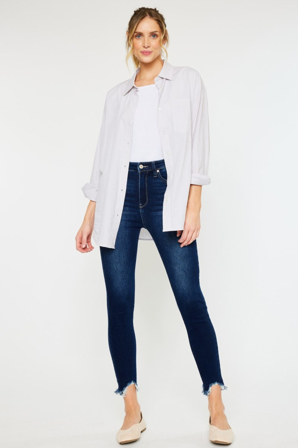Frayed Ankle Skinny Jeans Dark Rinse