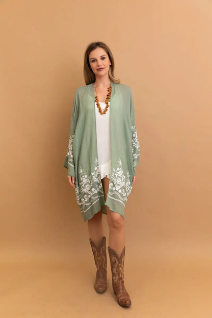 Embroidered Long Sleeve Kimono