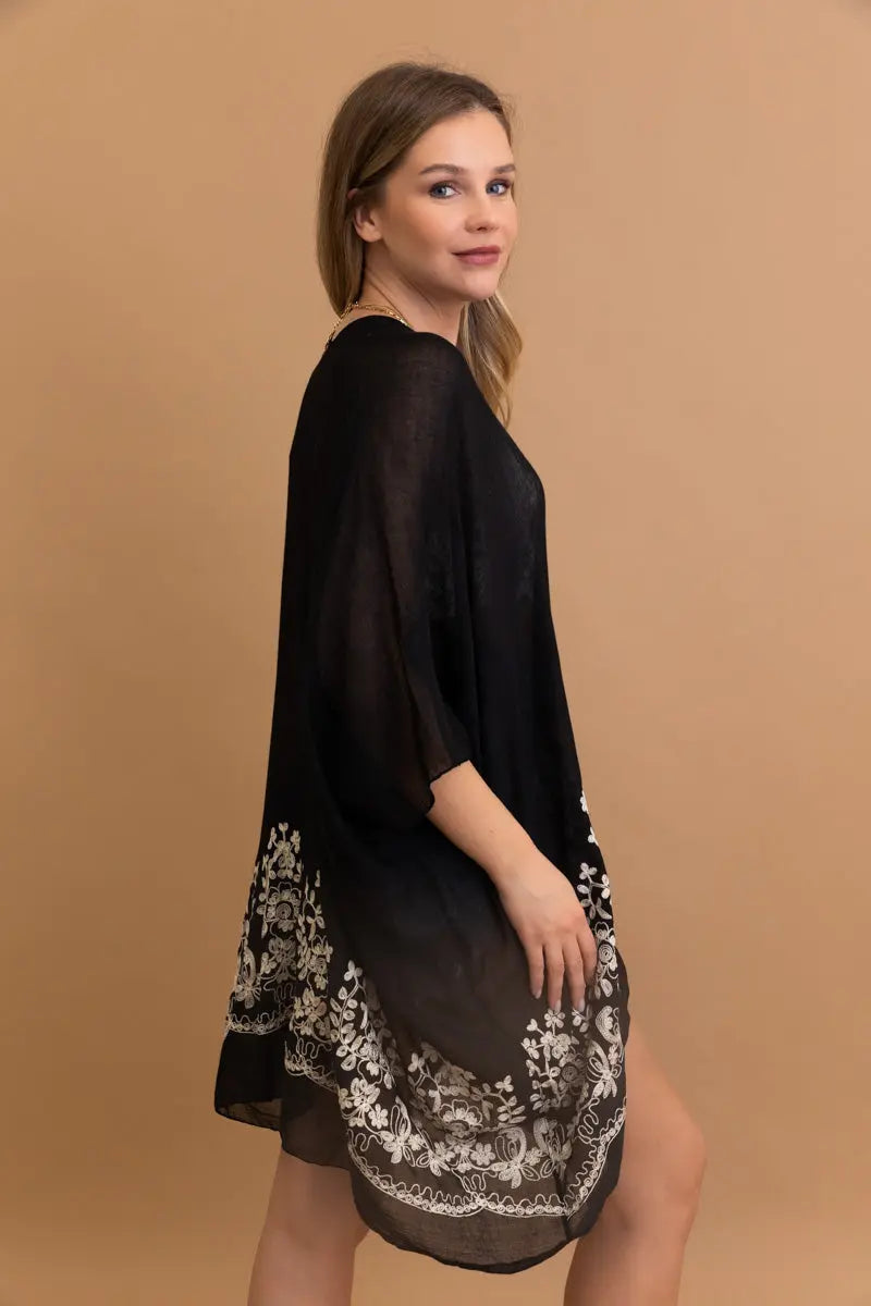 Bloom Embroidered Short Sleeve Kimono