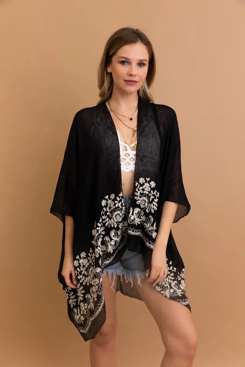 Bloom Embroidered Short Sleeve Kimono