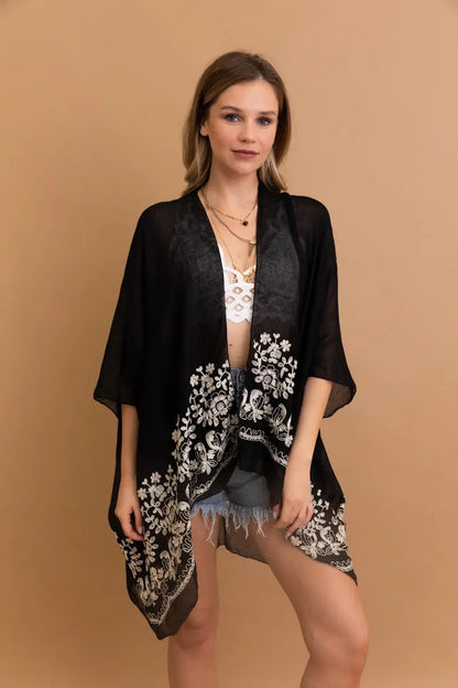 Bloom Embroidered Short Sleeve Kimono