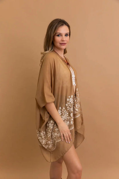 Bloom Embroidered Short Sleeve Kimono