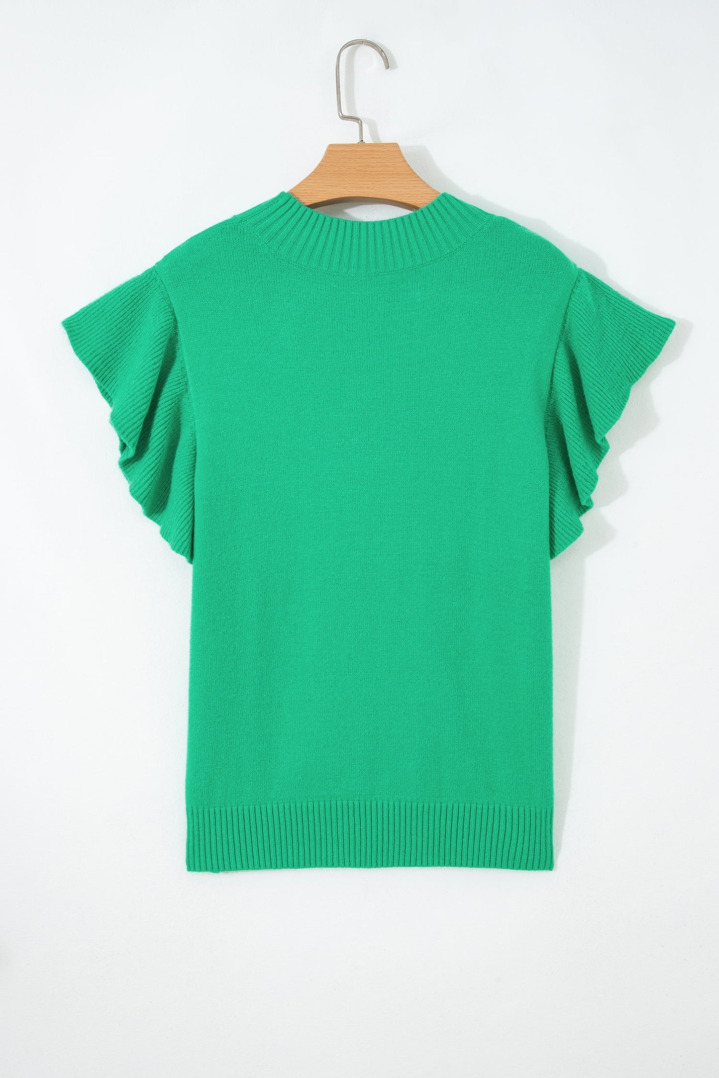 Ruffle Short Sleeve Sweater Top Green