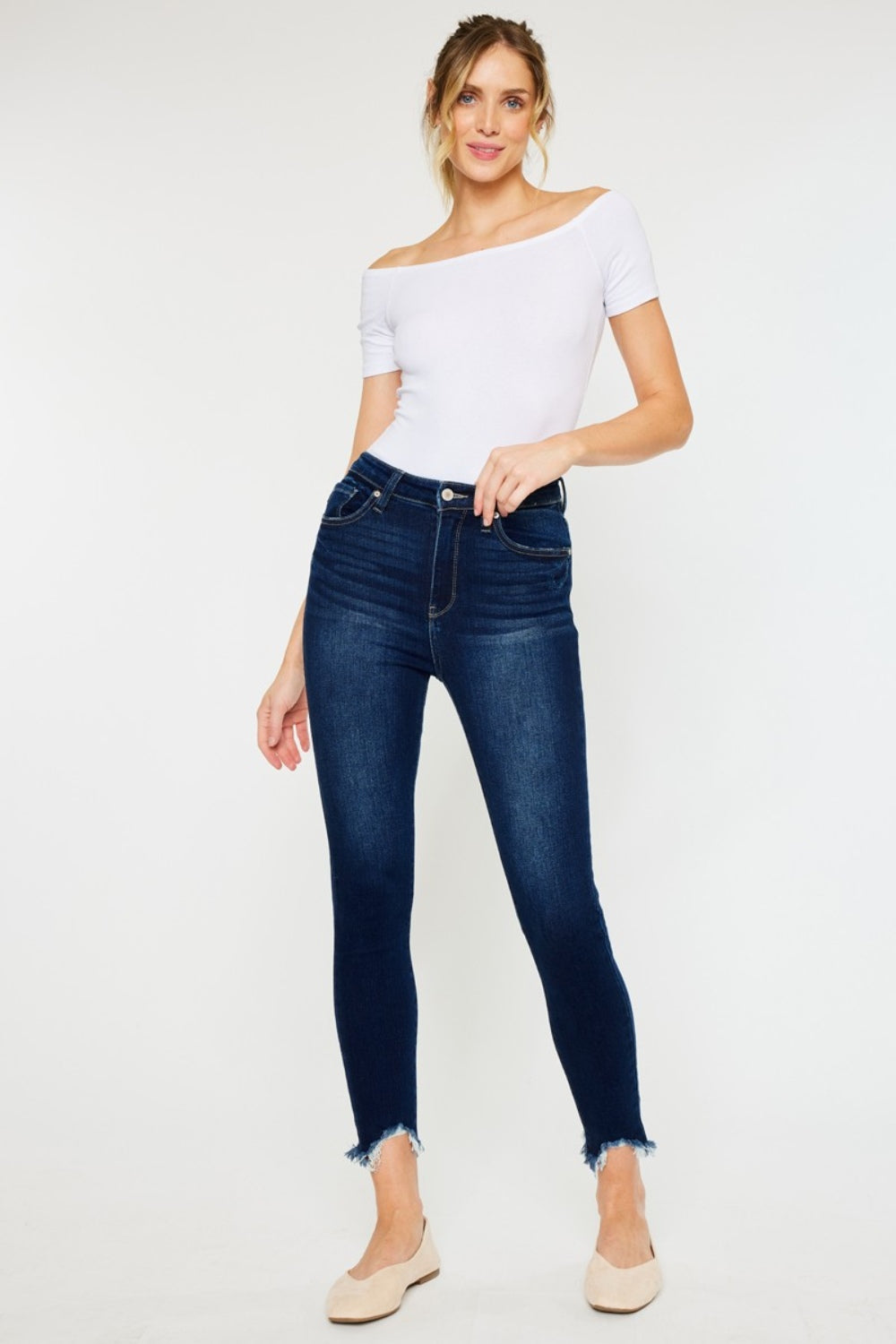 Frayed Ankle Skinny Jeans Dark Rinse