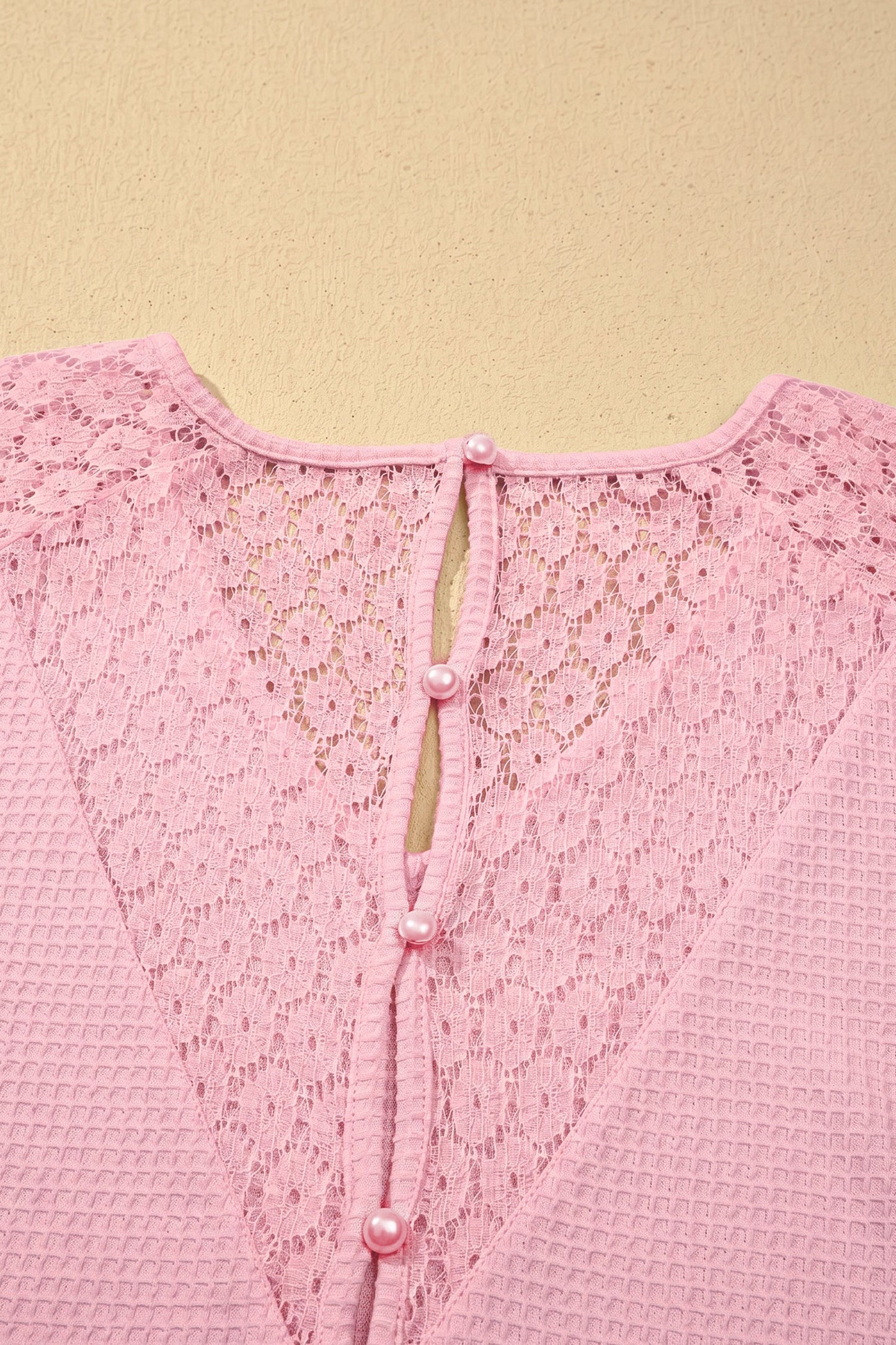 Waffle Knit Lace Cutout Blouse