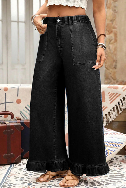 Plus Contemporary Ruffled Wide Leg Denim Pants