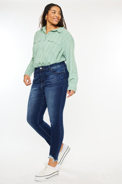 Frayed Ankle Skinny Jeans Dark Rinse