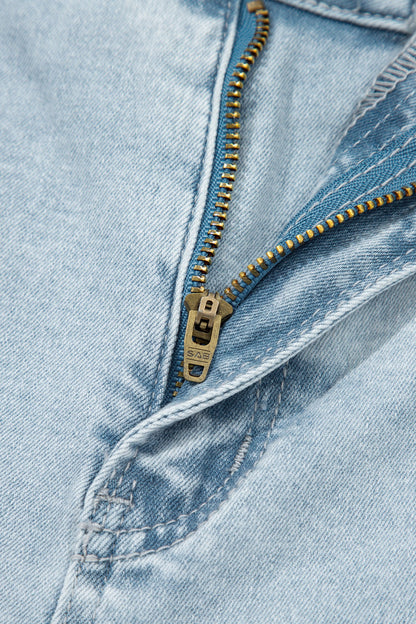 Beau Blue Frayed Crop Straight Jeans