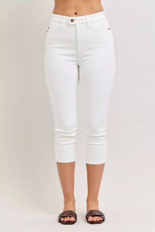 Extended Waistband Capri Pants White