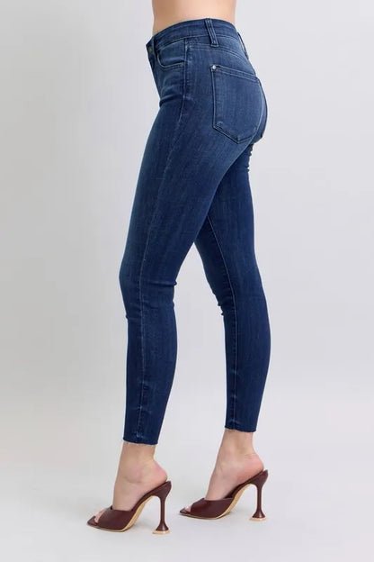 Mid Rise Skinny Jeans Raw Hem