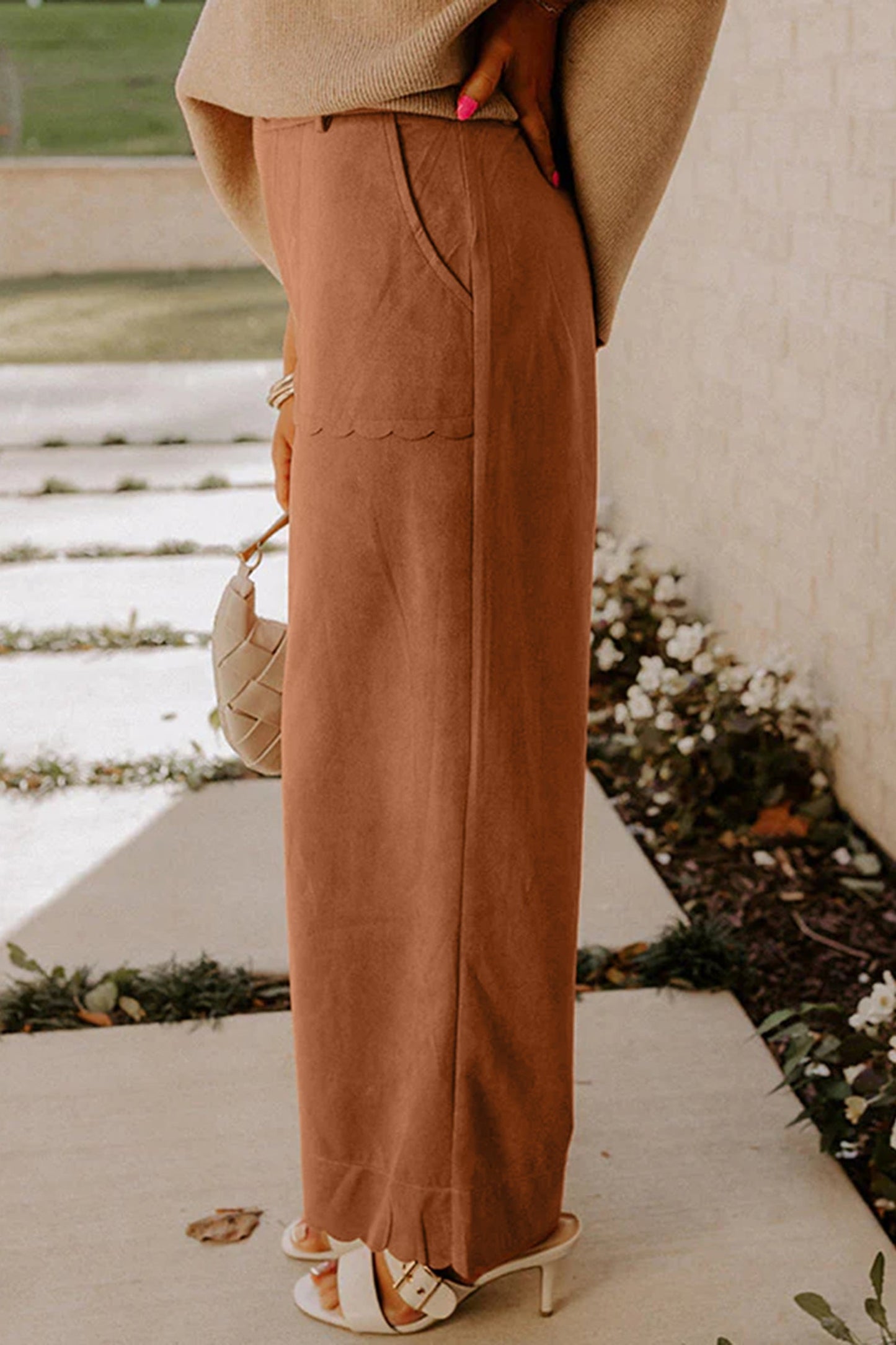 Scalloped Edge Wide Leg Pants