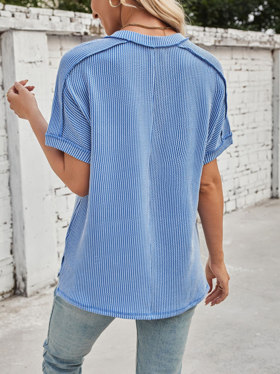 Cord Ribbed V-Neck Top
